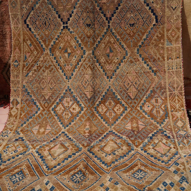Boujad Vintage Beige Blue Hand Knotted Wool Rug